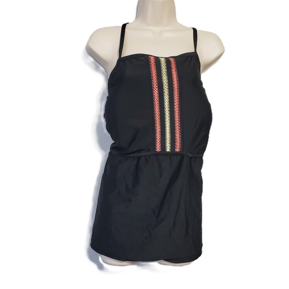 Black Women's Tankini Swimsuit 3X Plus Size Swim Shorts True Craft 2 Piece Suit